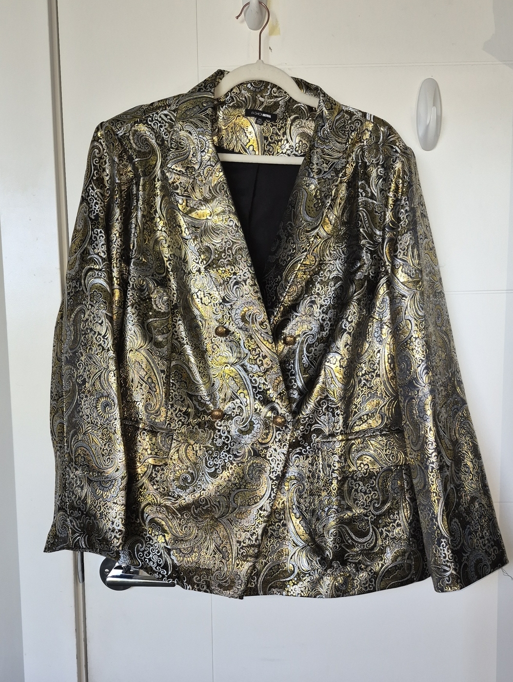 Fashion Nova Gold & Black Paisley Double-Breasted Blazer